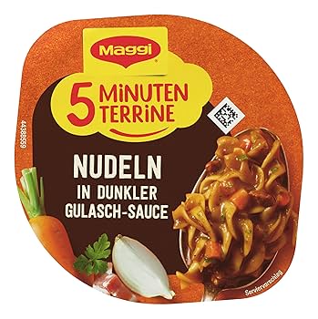 Maggi 5 minuten Terrine Nudeln in dunkler Gulasch Sauce
